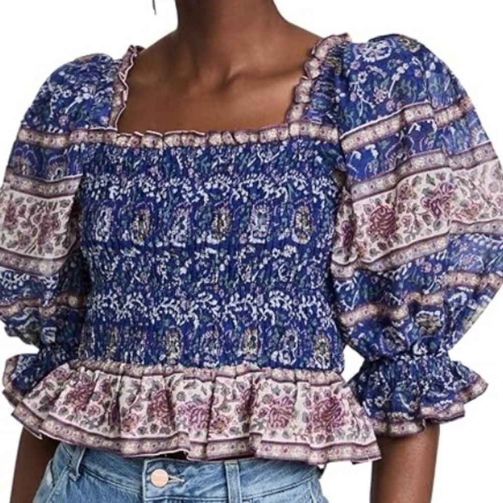 Sea New York Floral Boho Chic Edgy Feminine Puff Sleeve Blouse Size XS